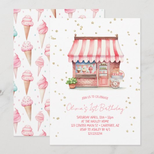 Ice Cream Sociaal Zomerfeest Kaart (Voorkant / Achterkant)