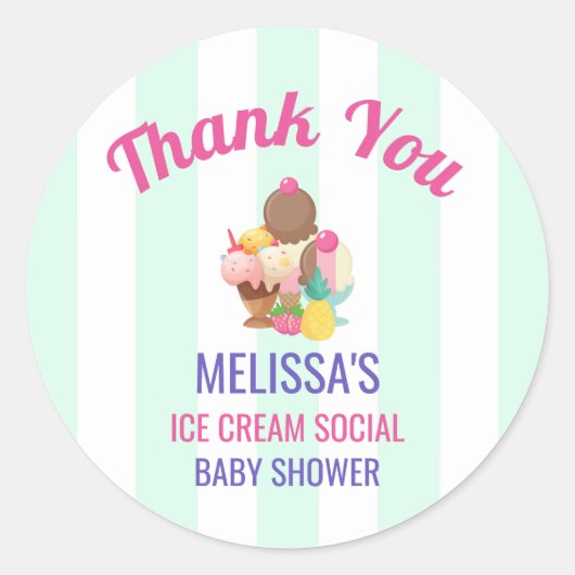 Ice Cream Social Baby shower Event Hartelijk dank Ronde Sticker (Voorkant)