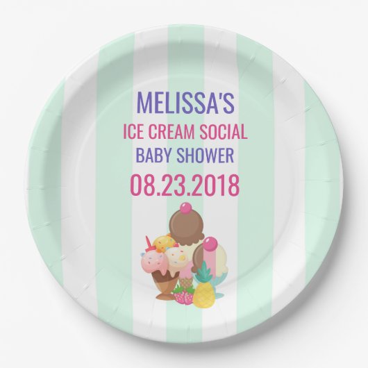 Ice Cream Social Baby shower Event Papieren Bordje (Voorkant)