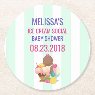 Ice Cream Social Baby shower Event Ronde Kartonnen Onderzetter