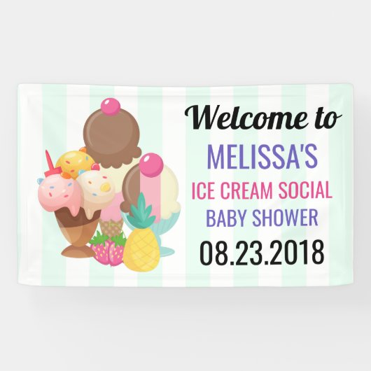Ice Cream Social Baby shower Event Spandoek (Horizontaal)
