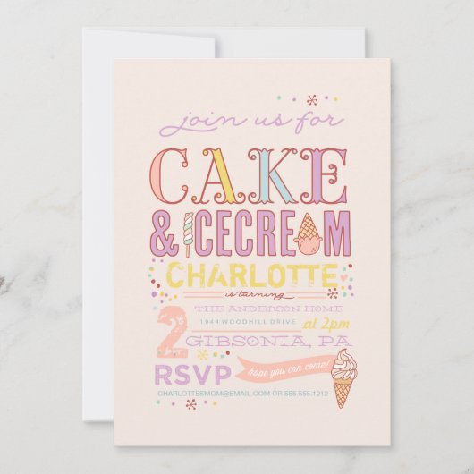 ICE CREAM SOCIAL BIRTHDAY ARTIJ INVITATION nodigen Kaart (Voorkant)