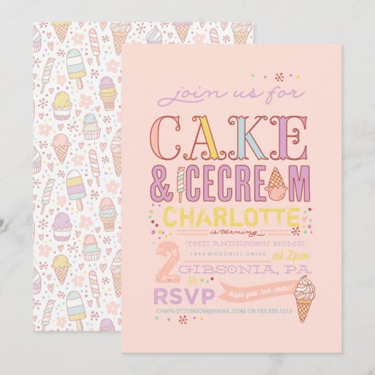 ICE CREAM SOCIAL BIRTHDAY ARTIJ INVITATION nodigen Kaart (Voorkant / Achterkant)