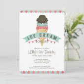 Ice Cream Social Birthday Party Invitation Kaart (Staand voorkant)