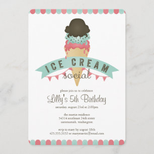 Ice Cream Social Birthday Party Invitation Kaart