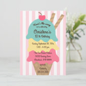 Ice Cream Social Birthday Party Invitation Kaart (Staand voorkant)