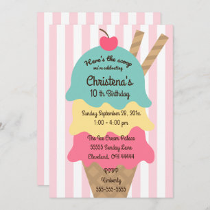 Ice Cream Social Birthday Party Invitation Kaart