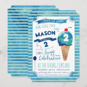Ice Cream Social Birthday Party Invitations - Boy Kaart (Voorkant / Achterkant)