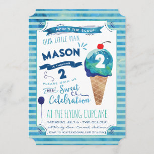 Ice Cream Social Birthday Party Invitations - Boy Kaart