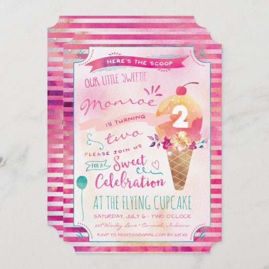 Ice Cream Social Birthday Party Uitnodigingen (Voorkant / Achterkant)