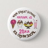 Ice Cream Social Favor Banana Split Sundae Cone Ronde Button 5,7 Cm (Voorkant)
