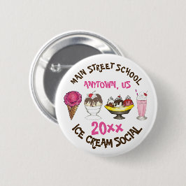 Ice Cream Social Favor Banana Split Sundae Cone Ronde Button 5,7 Cm