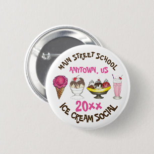 Ice Cream Social Favor Banana Split Sundae Cone Ronde Button 5,7 Cm