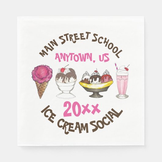 Ice Cream Social Favor Banana Split Sundae Cone Servet (Voorkant)