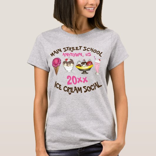 Ice Cream Social Favor Banana Split Sundae Cone T-shirt (Voorkant)