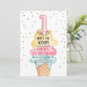 Ice Cream Social Hier is de Scoop Eerste Verjaarda Kaart (Staand voorkant)