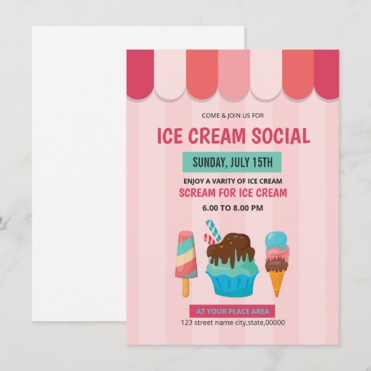 Ice Cream Social Invitation Flyer Kaart (Voorkant / Achterkant)