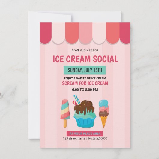 Ice Cream Social Invitation Flyer Kaart (Voorkant)