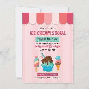 Ice Cream Social Invitation Flyer Kaart