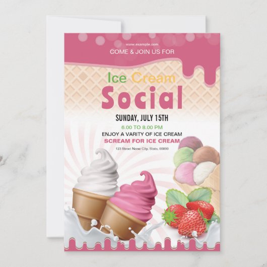 Ice Cream Social Invitation Flyer Sjabloon Kaart (Voorkant)
