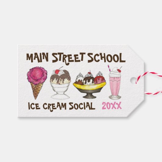 Ice Cream Social Maak je eigen Sundae Party Cadeaulabel (Voorkant (Horizontaal))