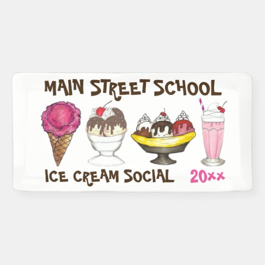 Ice Cream Social Maak je eigen Sundae Party Spandoek (Horizontaal)