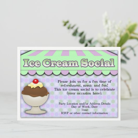 Ice Cream Social, Paars/Green Stripe Sundae Kaart (Staand voorkant)