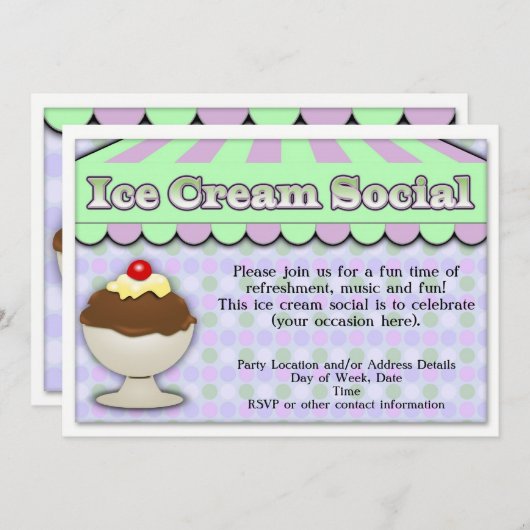 Ice Cream Social, Paars/Green Stripe Sundae Kaart (Voorkant / Achterkant)