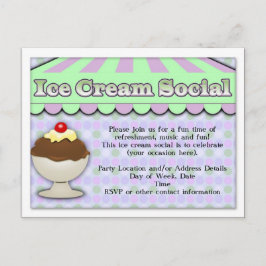 Ice Cream Social, Paars/Green Stripe Sundae Uitnodiging Briefkaart