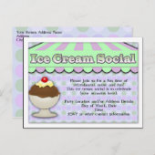 Ice Cream Social, Paars/Green Stripe Sundae Uitnodiging Briefkaart (Voorkant / Achterkant)