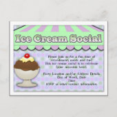 Ice Cream Social, Paars/Green Stripe Sundae Uitnodiging Briefkaart (Voorkant)