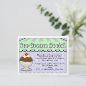 Ice Cream Social, Paars/Green Stripe Sundae Uitnodiging Briefkaart (Staand voorkant)