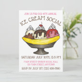 Ice Cream Social Party Dessert Banana Split Sundae Kaart (Staand voorkant)