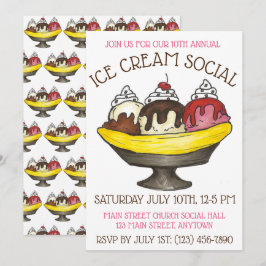 Ice Cream Social Party Dessert Banana Split Sundae Kaart