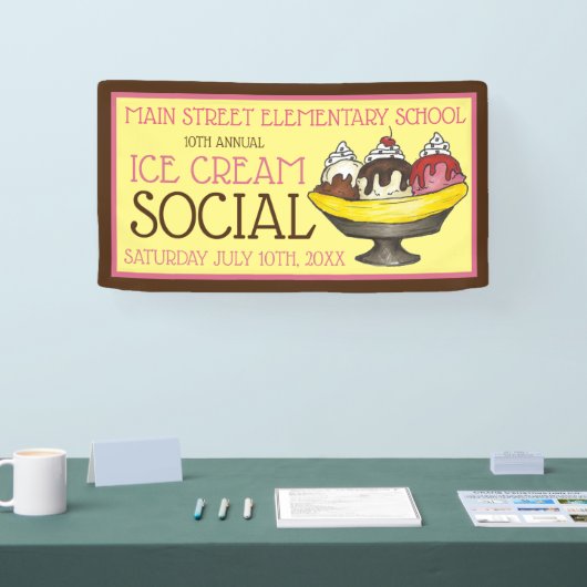 Ice Cream Social Party Dessert Banana Split Sundae Spandoek (Beurs)