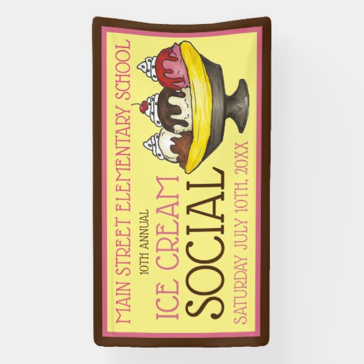 Ice Cream Social Party Dessert Banana Split Sundae Spandoek (Verticaal)