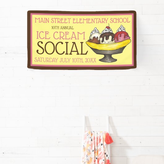 Ice Cream Social Party Dessert Banana Split Sundae Spandoek (Insitu)