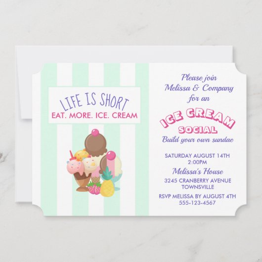 Ice Cream Social Party Evenement Uitnodigen Kaart (Voorkant)