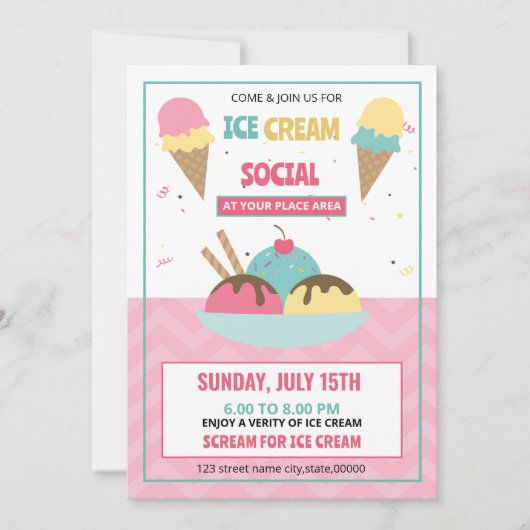 Ice Cream Social Party Uitnodiging Flyer Sjabloon (Voorkant)