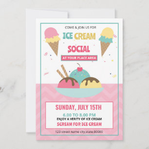 Ice Cream Social Party Uitnodiging Flyer Sjabloon