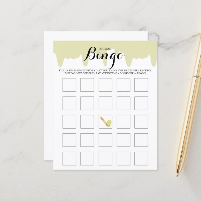 Ice Cream Social Pistache Bruids Bingo spel (Voorkant / Achterkant in situ)