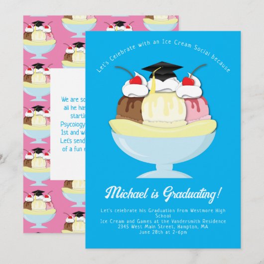 Ice Cream Social Sundae Graduation Party Kaart (Voorkant / Achterkant)