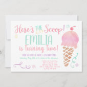 Ice Cream Social Waterverf Verjaardagsuitnodiging Kaart (Voorkant)