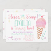 Ice Cream Social Waterverf Verjaardagsuitnodiging Kaart (Voorkant / Achterkant)