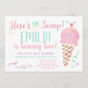 Ice Cream Social Waterverf Verjaardagsuitnodiging Kaart