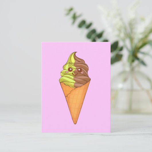 Ice Cream Soft Serve Matcha Green Tea Dessert Briefkaart (Staand voorkant)