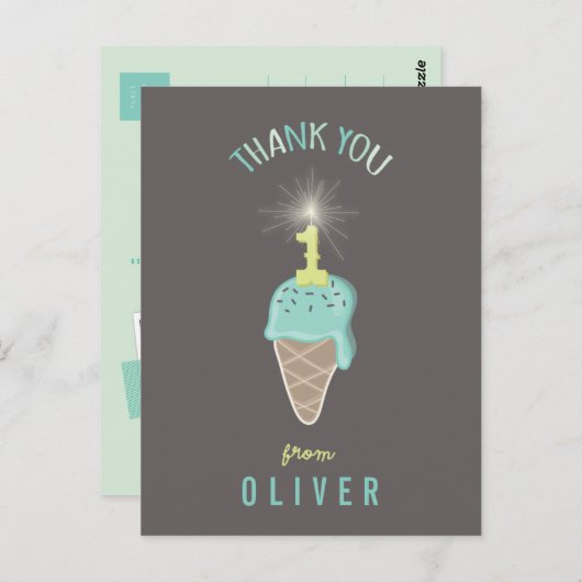 Ice Cream Sparkler 1e Verjaardag Dank u Briefkaart (Voorkant / Achterkant)