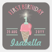 Ice Cream Sparkler 1e Verjaardagsfeestgeschenk Lab Vierkante Sticker (Voorkant)