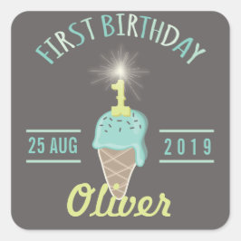 Ice Cream Sparkler 1e Verjaardagsfeestgeschenk Lab Vierkante Sticker