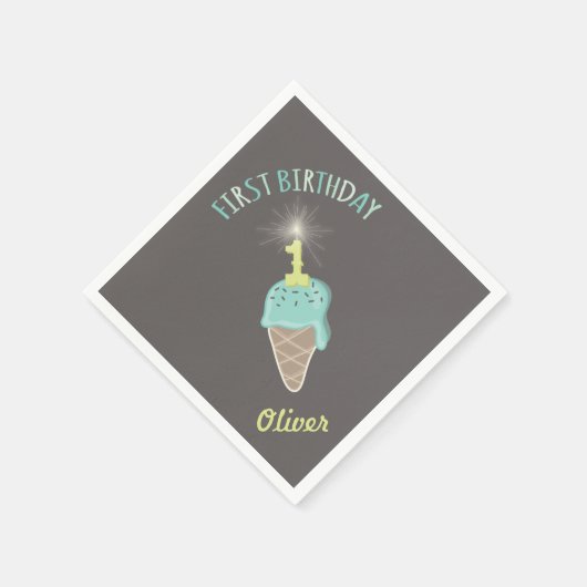 Ice Cream Sparkler 1st Birthday Paper Napkin Servet (Hoek)